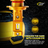 Cougar Motor H7 LED Headlight Bulb, 12000LM Fanless and Wireless 6500K Cool White All-in-One Direct Installation, 1:1 Size Halogen Replacement, Plug-N-Play, Pack of 2