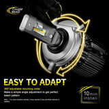 Cougar Motor H4 Led Headlight Bulbs, K16 Series All-in-One - 18000LM 6000K Cool White, Quick Installation Halogen Replacement