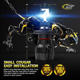 Cougar Motor X-Small Mini Series H4 Led Bulbs , 18000LM 6500K All-in-One - Cool White, 360°Adjustable Beam - Halogen Replacement Pack of 2
